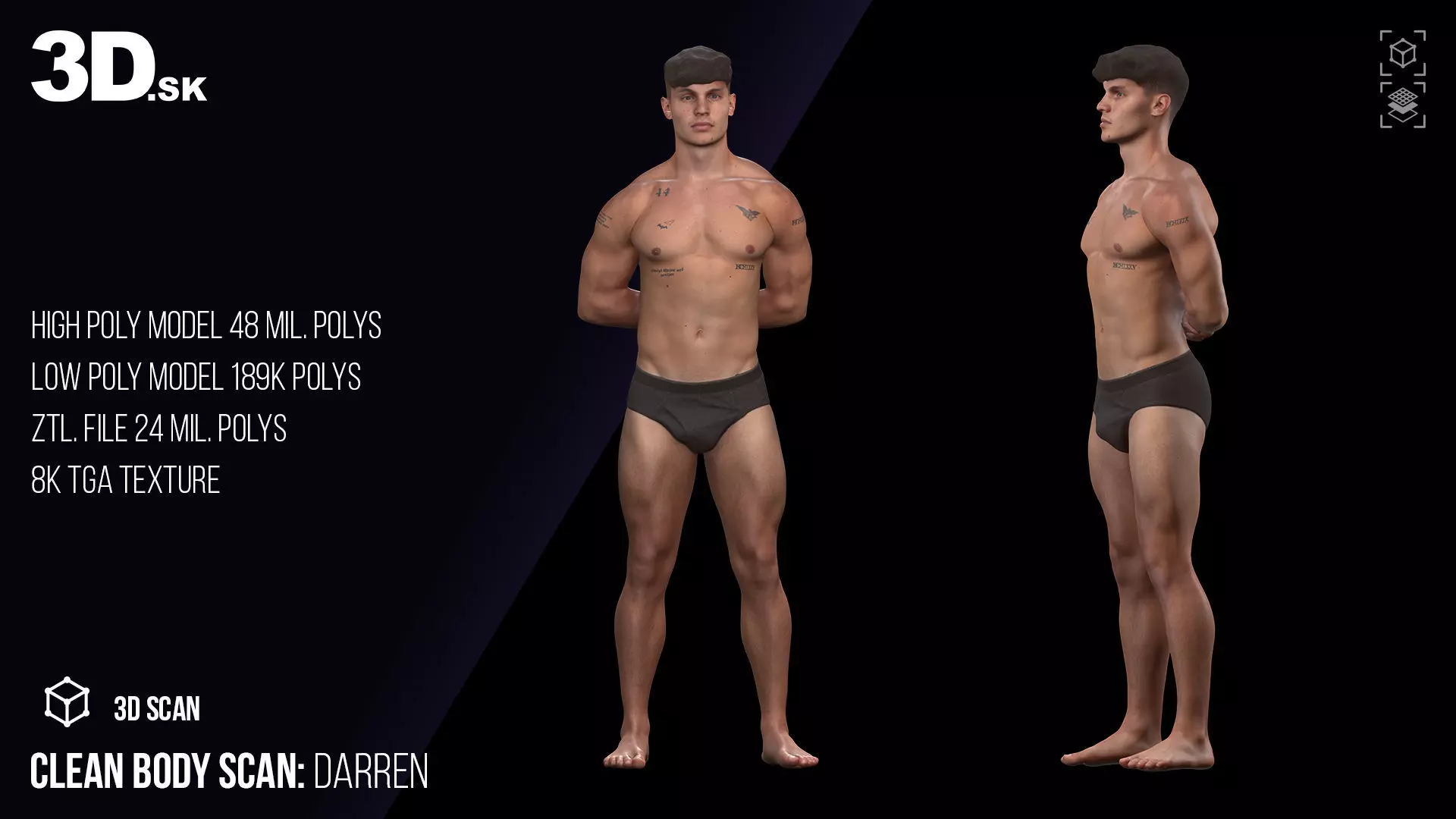 Cleaned 3D Body Scan Darren Underwear 3D model