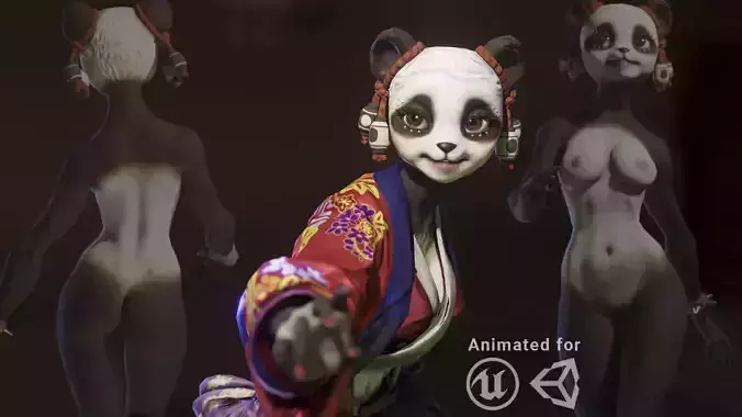 Panda girl Low-poly 3D model