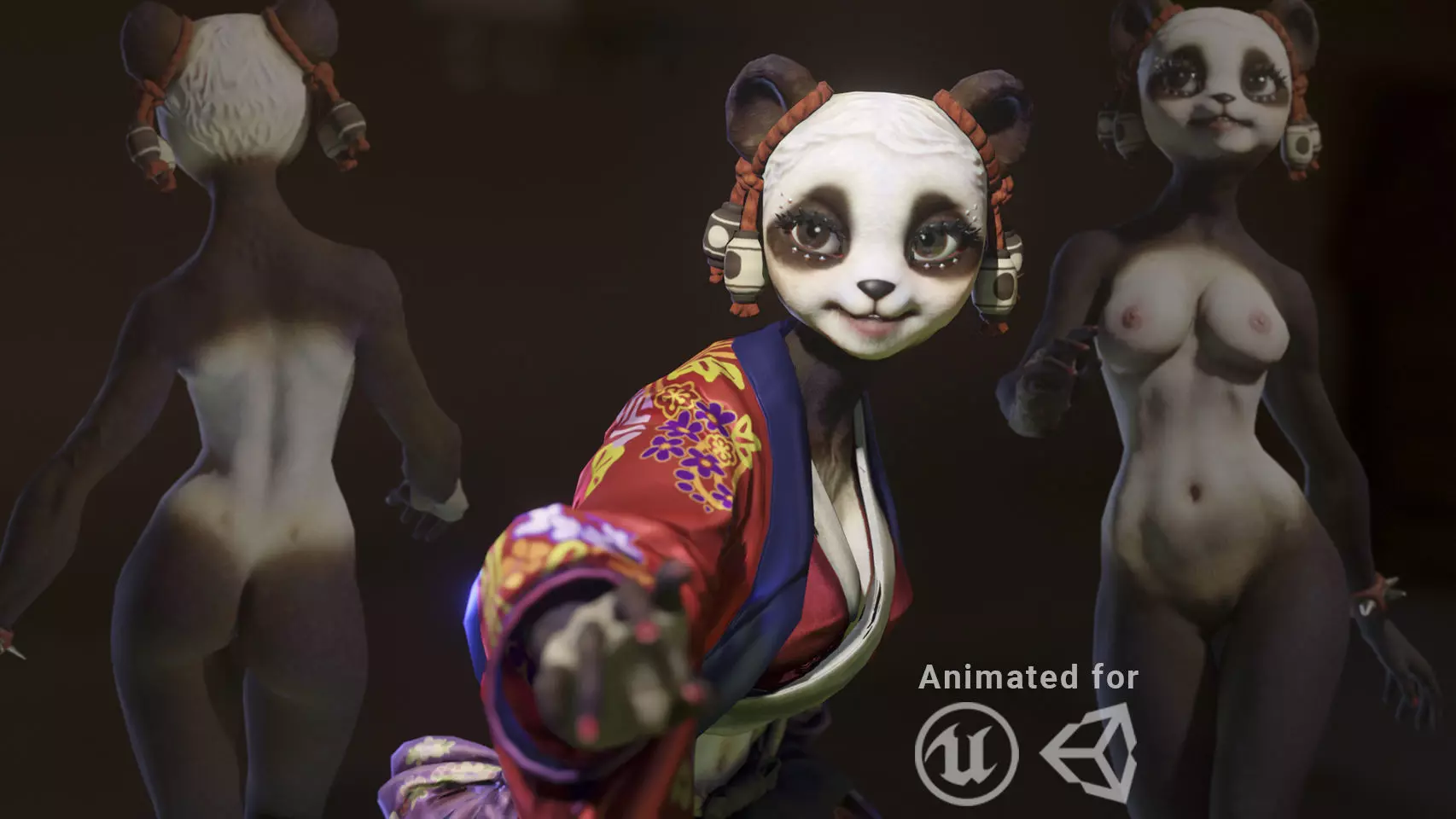 Panda girl Low-poly 3D model_0