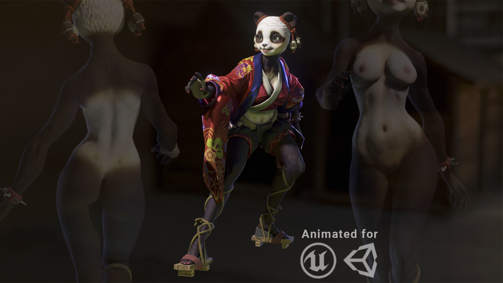 Panda girl Low-poly 3D model_3