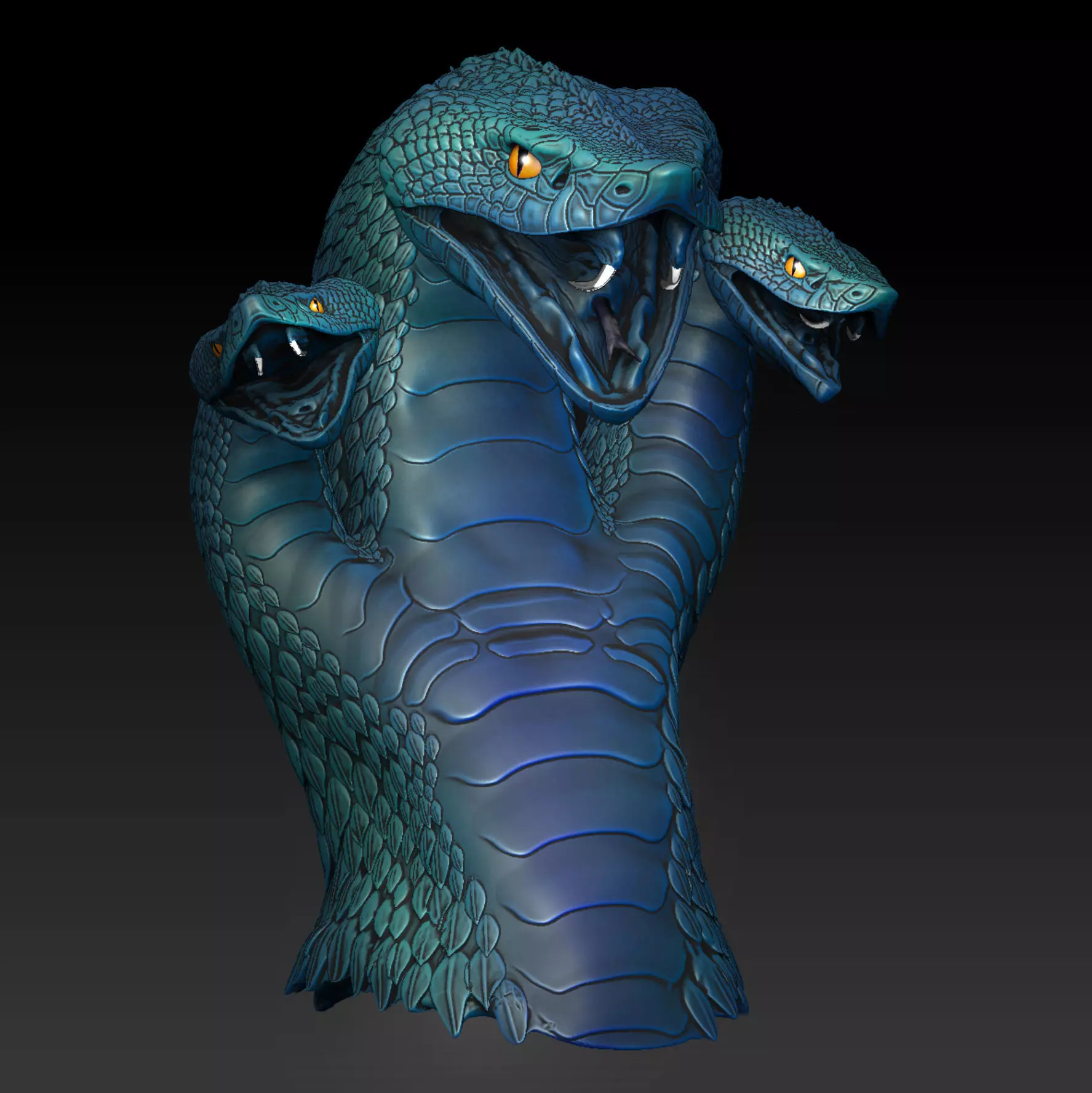 Harlequin Snake - Fantasy - with 3 Heads 3D print model_0