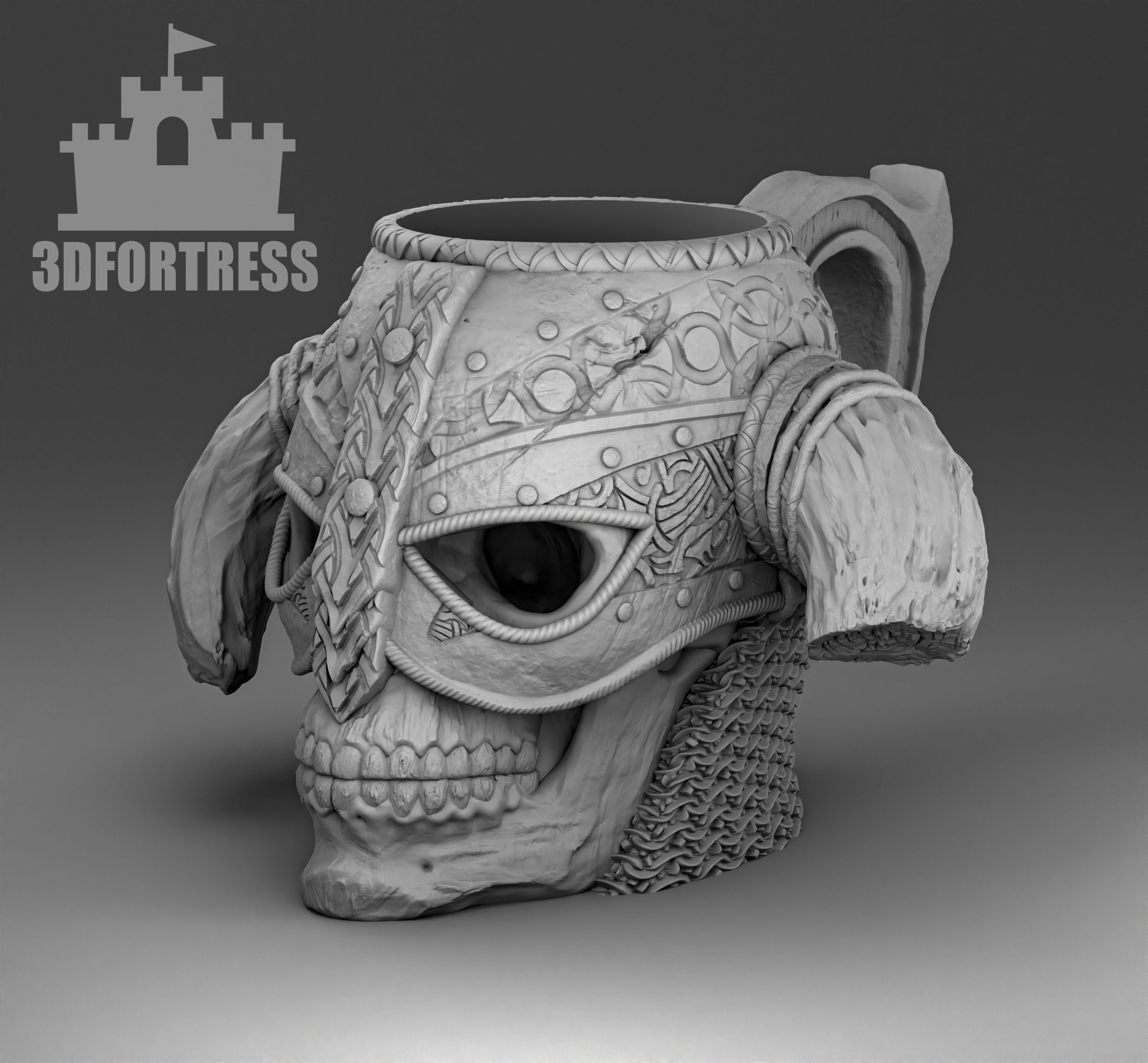 Viking Skull Cup 3D print model_1