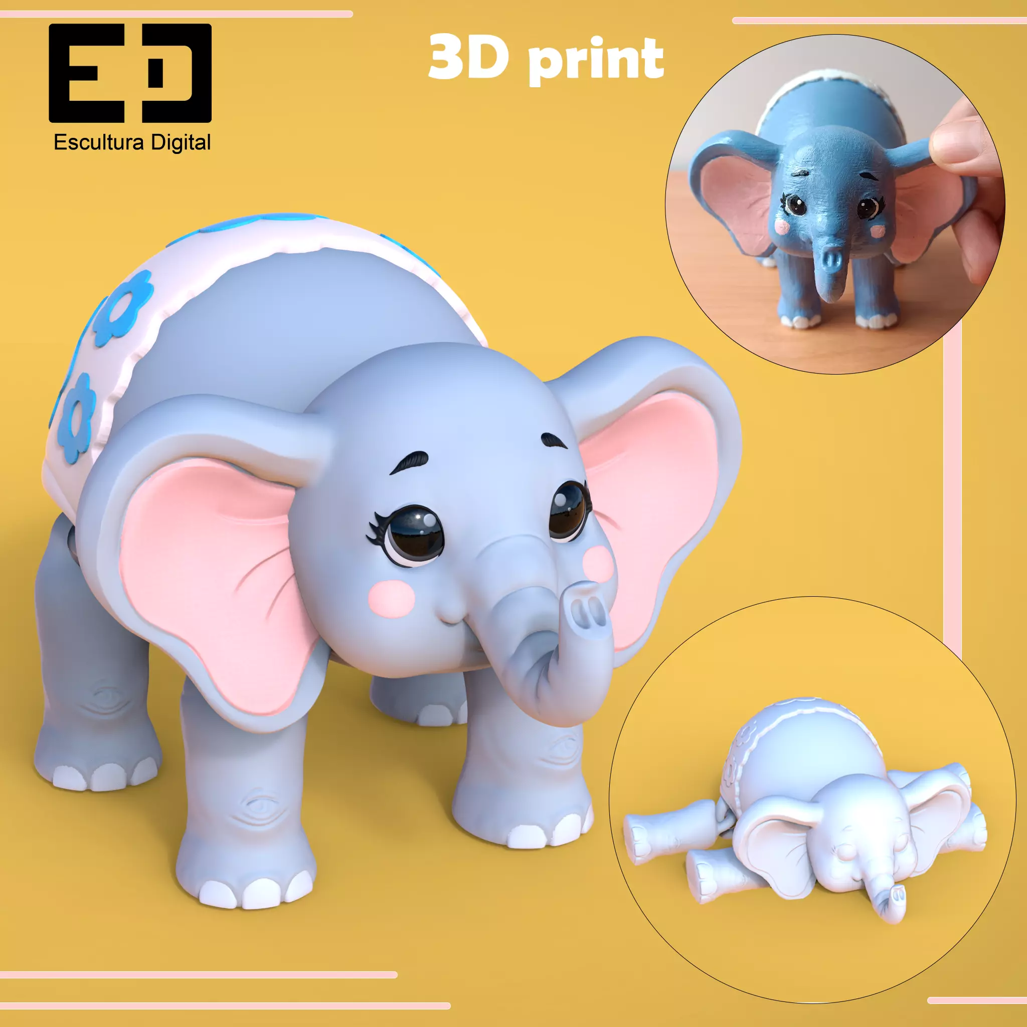 Baby elephant 3D print model_0