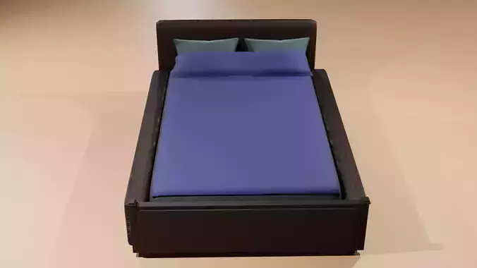 realistic bed including pillows and blanket