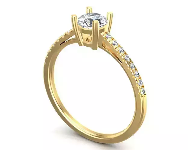 Round Pave Diamond Ring Gold