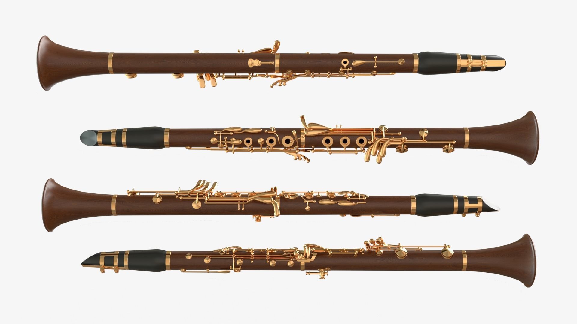 Clarinet  Collection   Brass White Black and Wood 3D model_3