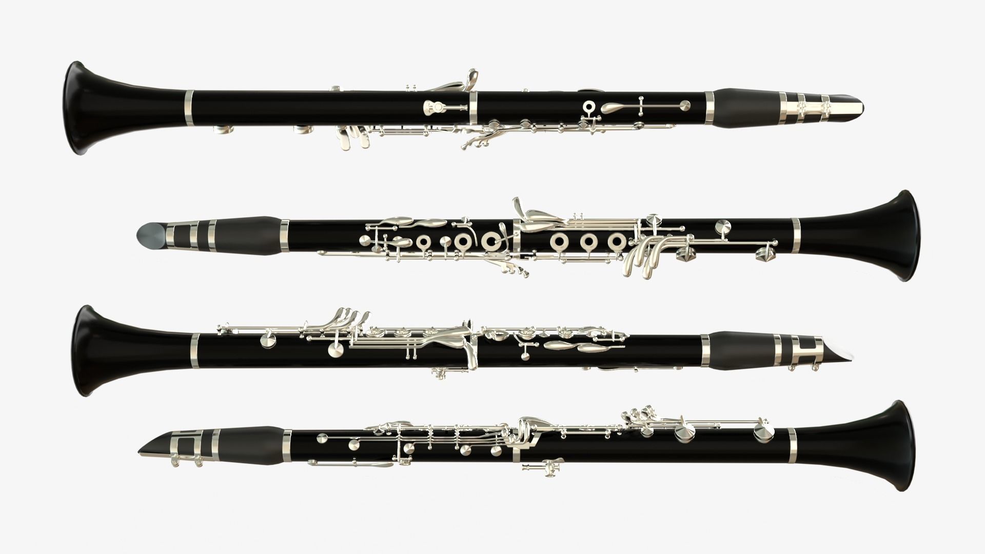 Clarinet  Collection   Brass White Black and Wood 3D model_2
