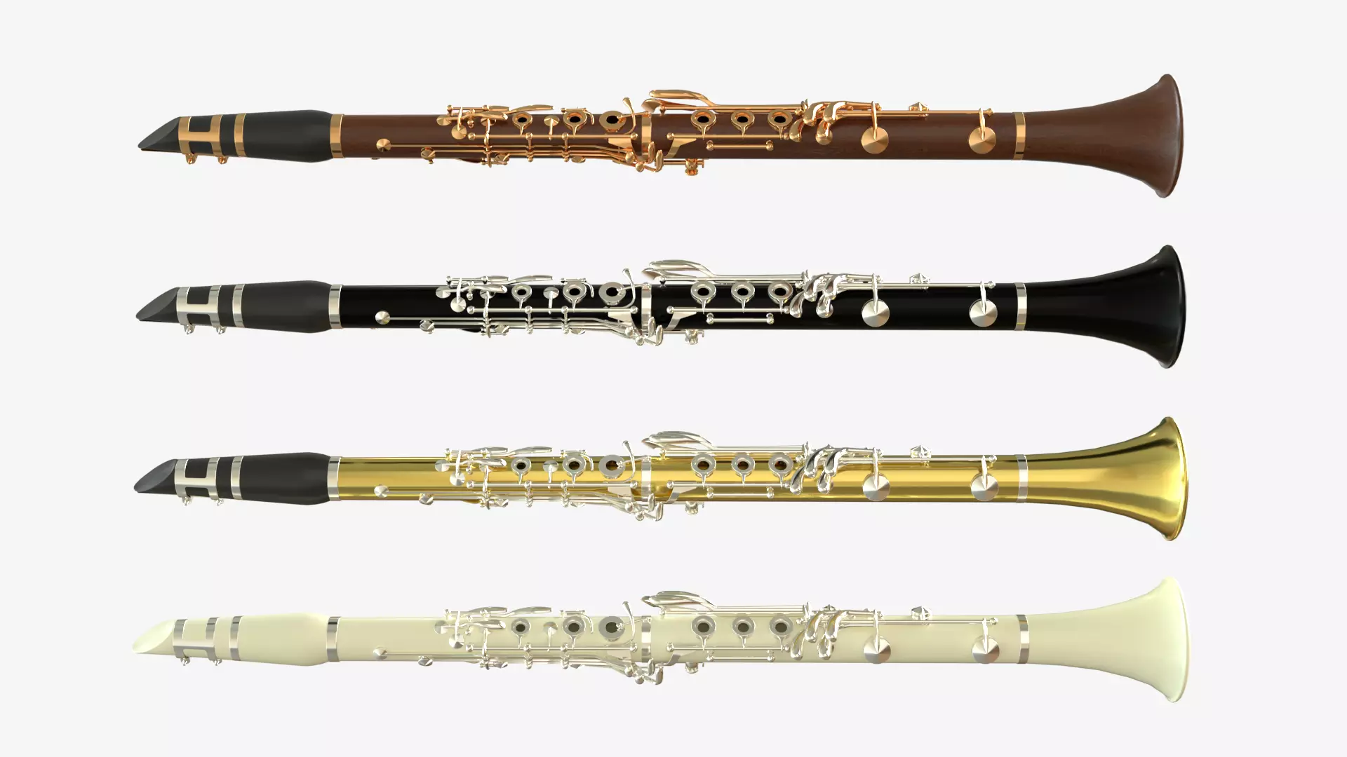 Clarinet  Collection   Brass White Black and Wood 3D model_0