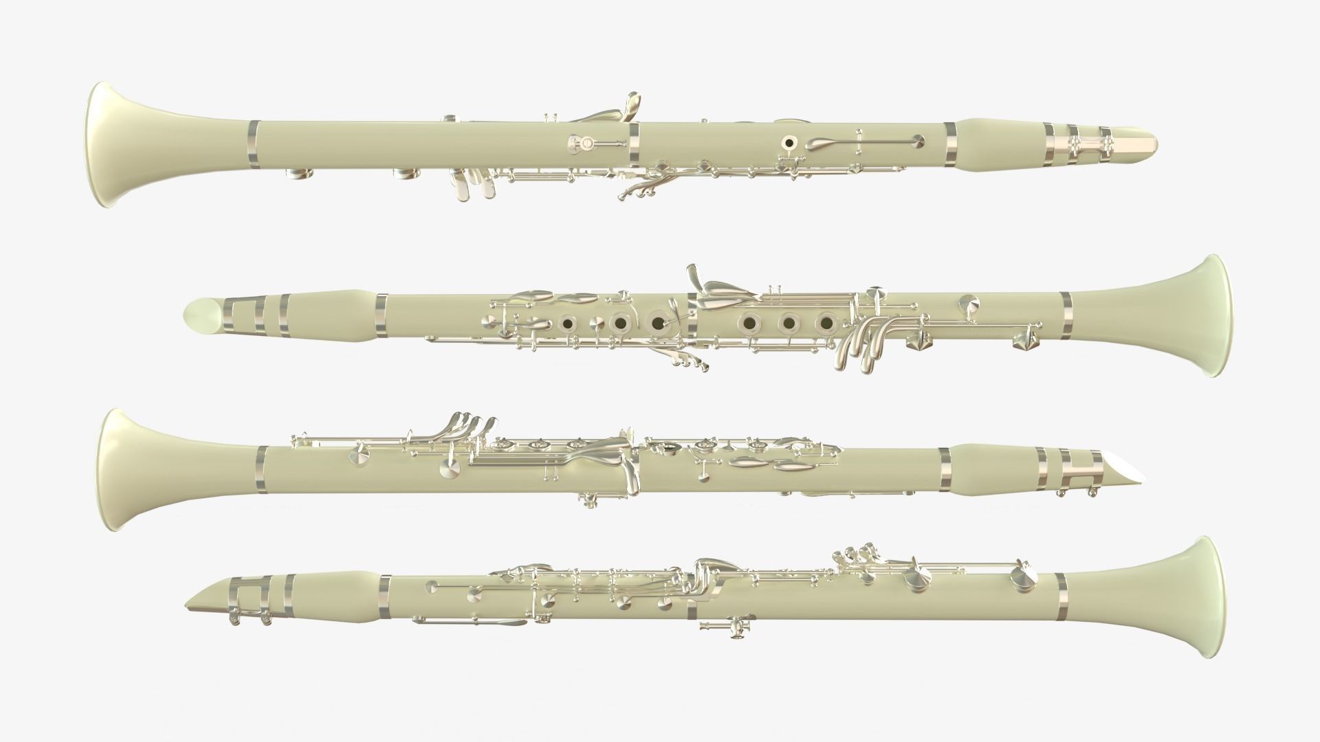 Clarinet  Collection   Brass White Black and Wood 3D model_4