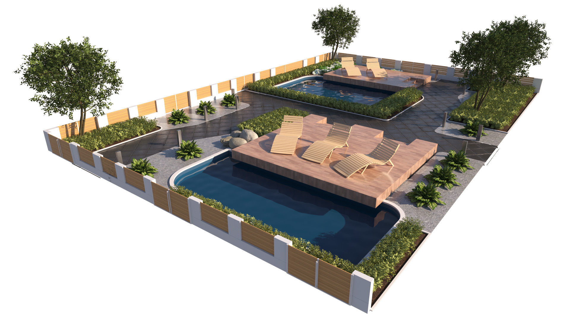Wooden Deck Oasis Garden Low-poly 3D model_4