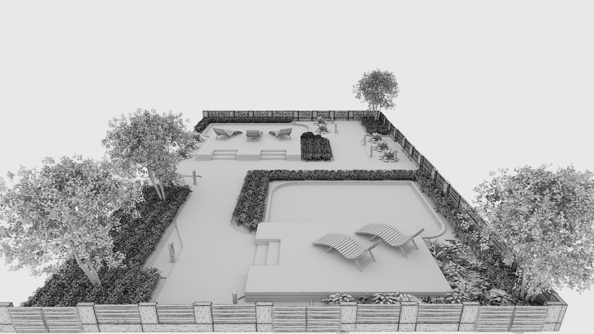 Wooden Deck Oasis Garden Low-poly 3D model_7