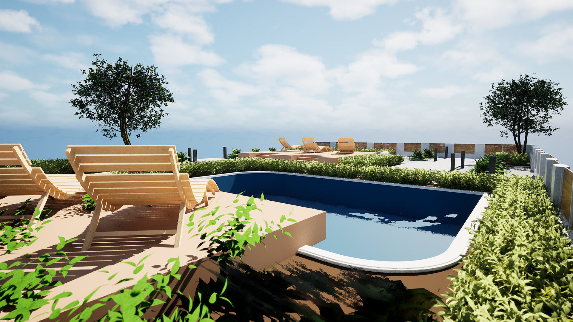 Wooden Deck Oasis Garden Low-poly 3D model_1