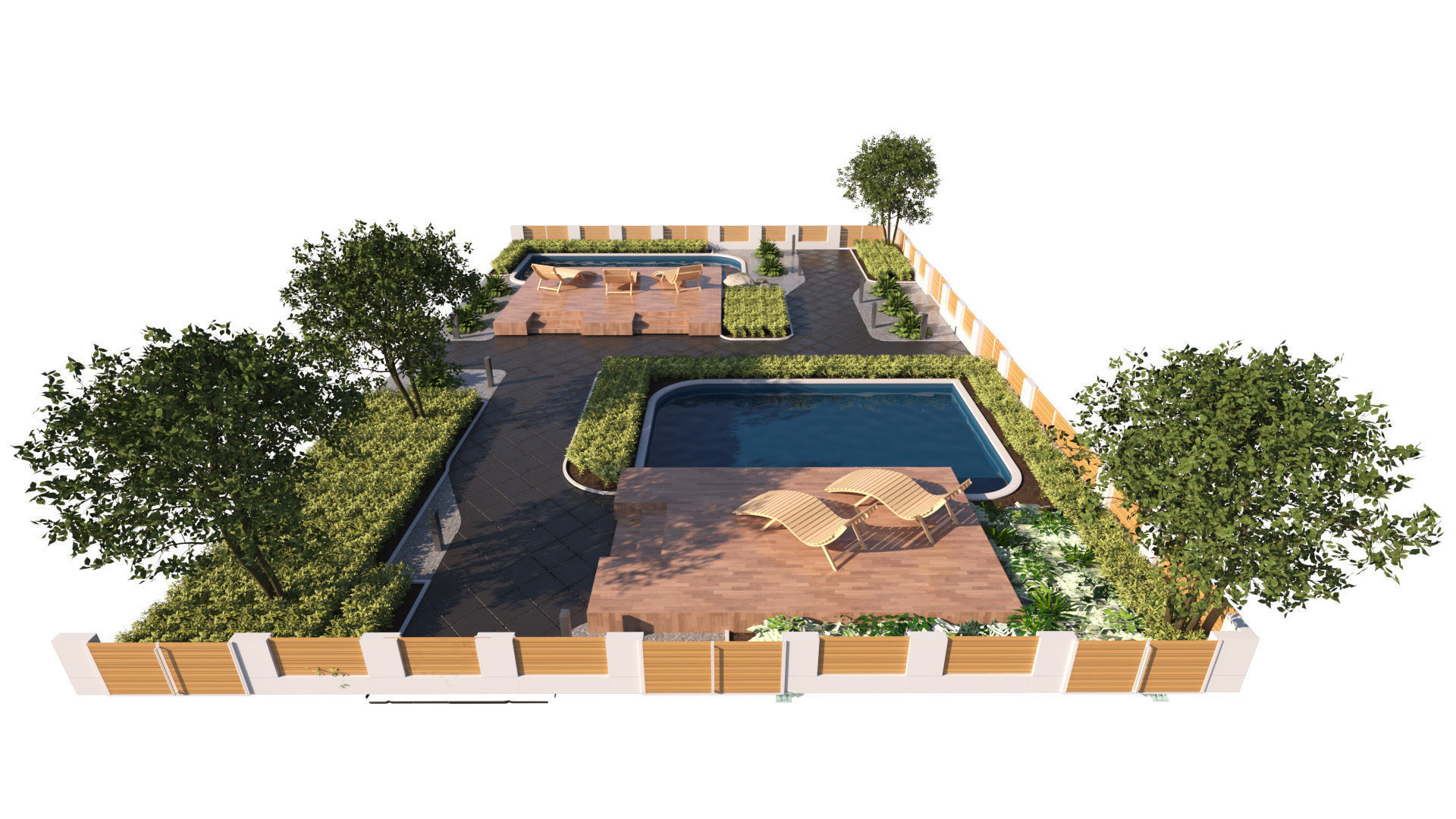 Wooden Deck Oasis Garden Low-poly 3D model_3