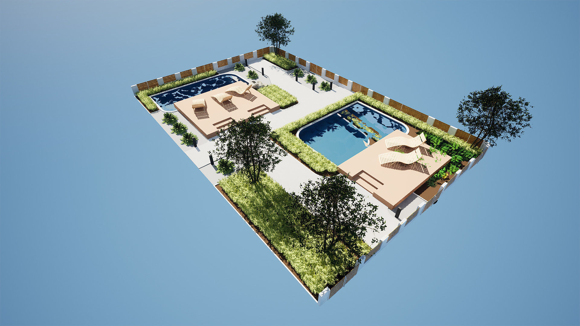 Wooden Deck Oasis Garden Low-poly 3D model_10