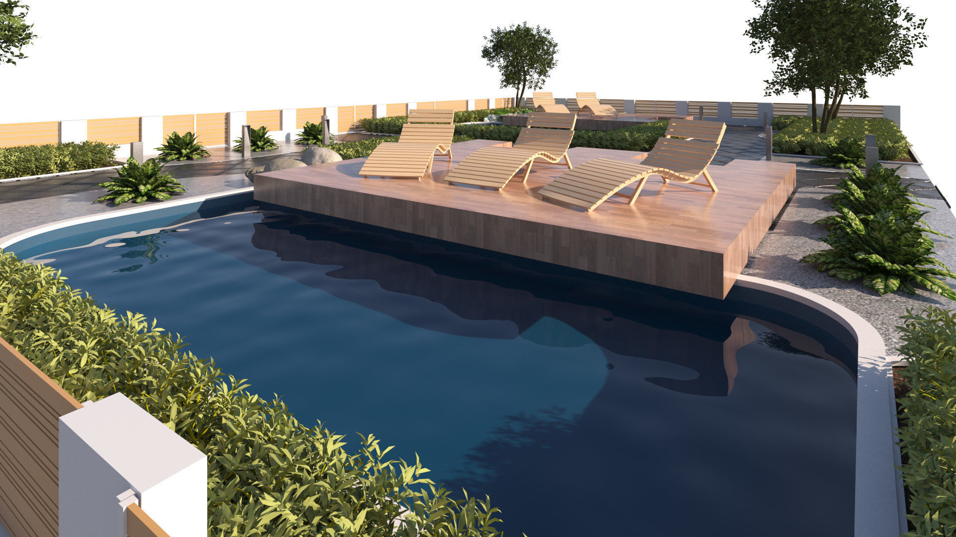 Wooden Deck Oasis Garden Low-poly 3D model_2