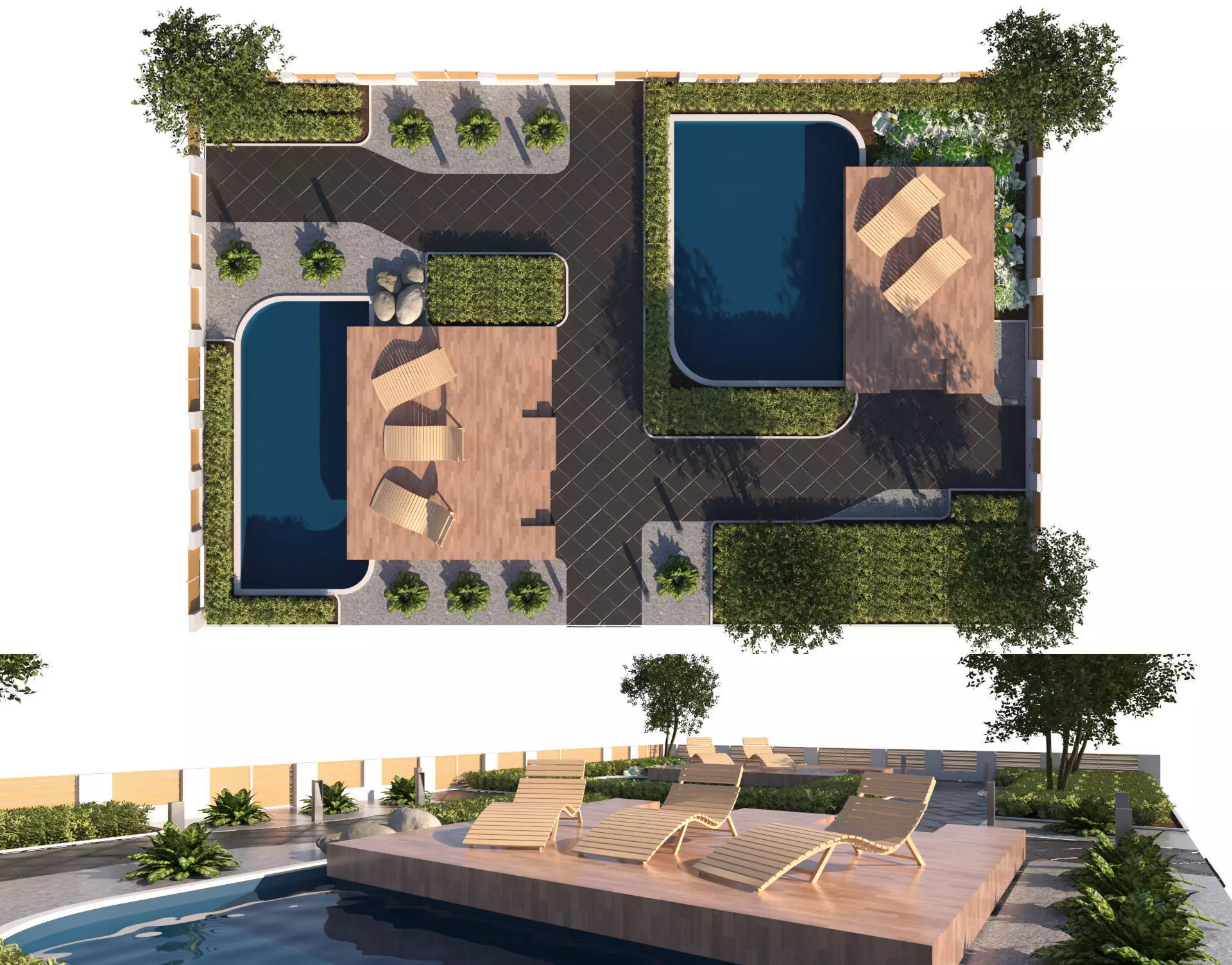 Wooden Deck Oasis Garden Low-poly 3D model_0