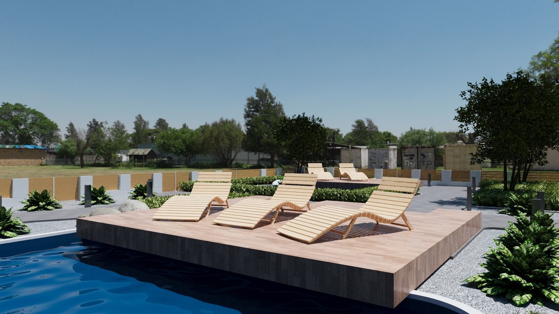 Wooden Deck Oasis Garden Low-poly 3D model_5