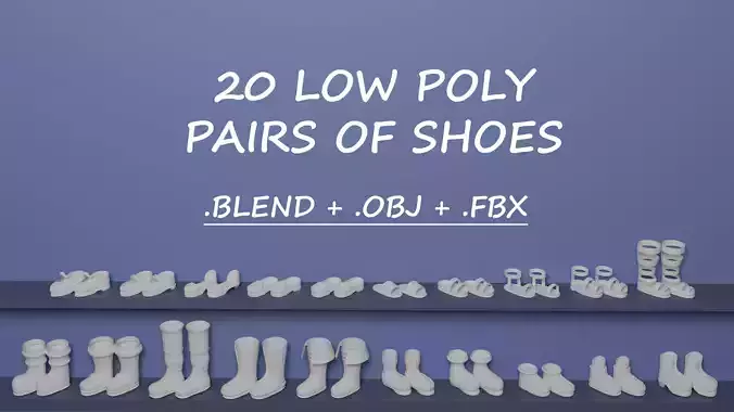 Women Collection Low Poly 3D Model 20 Pairs of Shoes 