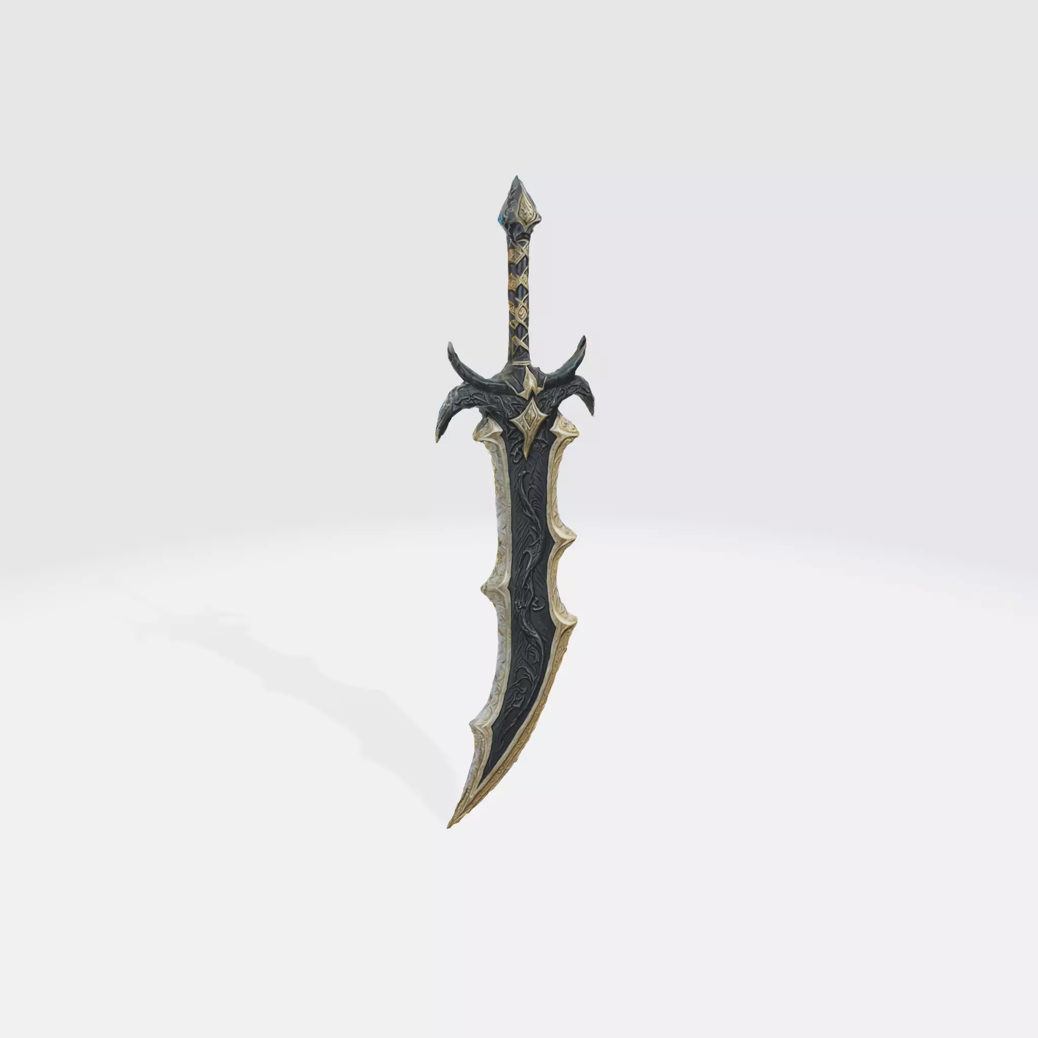 A dark fantasy sword with a curved blade 3D model_0