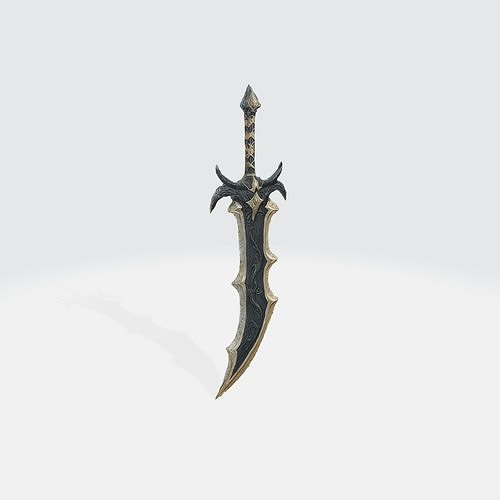 A dark fantasy sword with a curved blade 3D model
