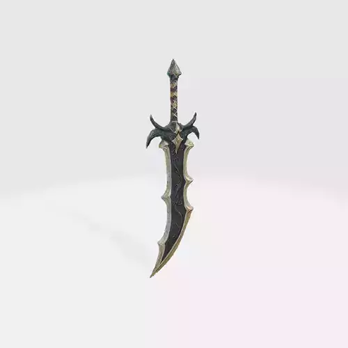 A dark fantasy sword with a curved blade