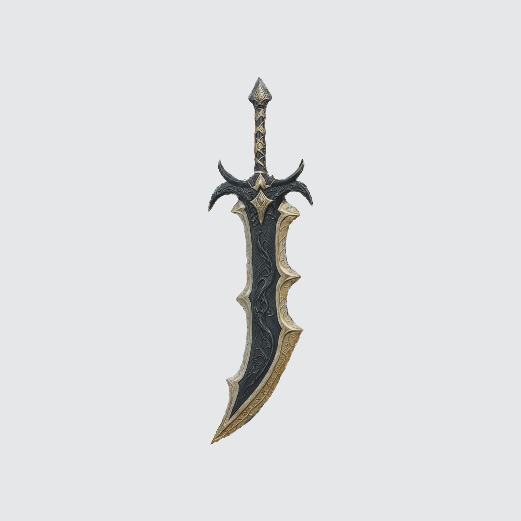 A dark fantasy sword with a curved blade 3D model_1