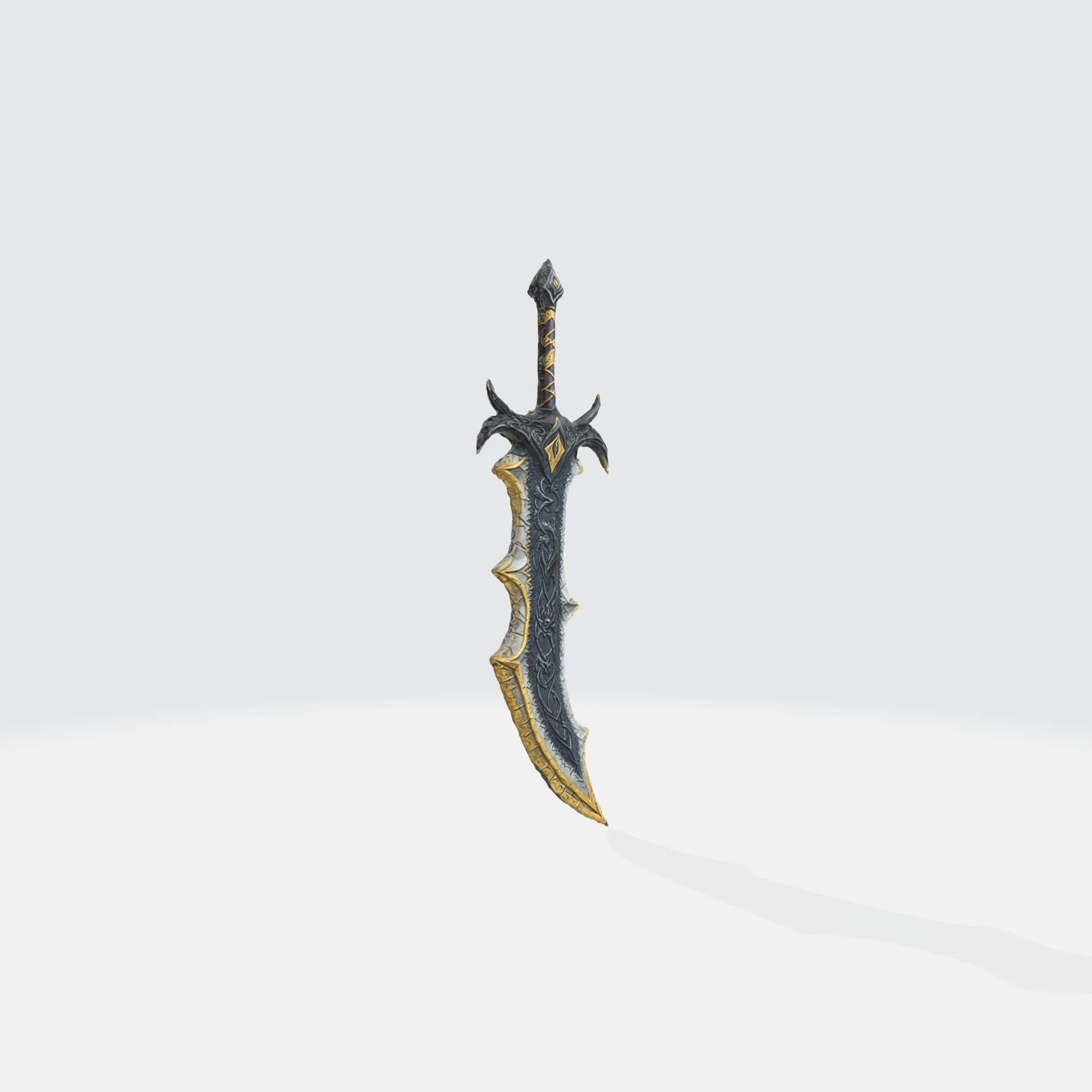 A dark fantasy sword with a curved blade 3D model_2