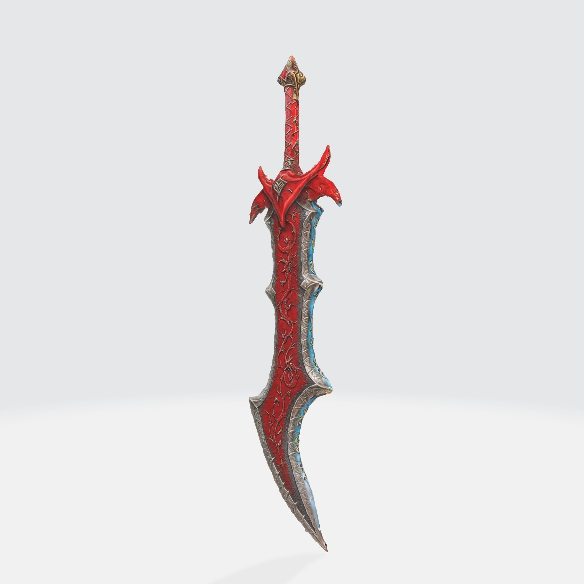 A red fantasy sword with a sharp blade and ornate hilt 3D model_2