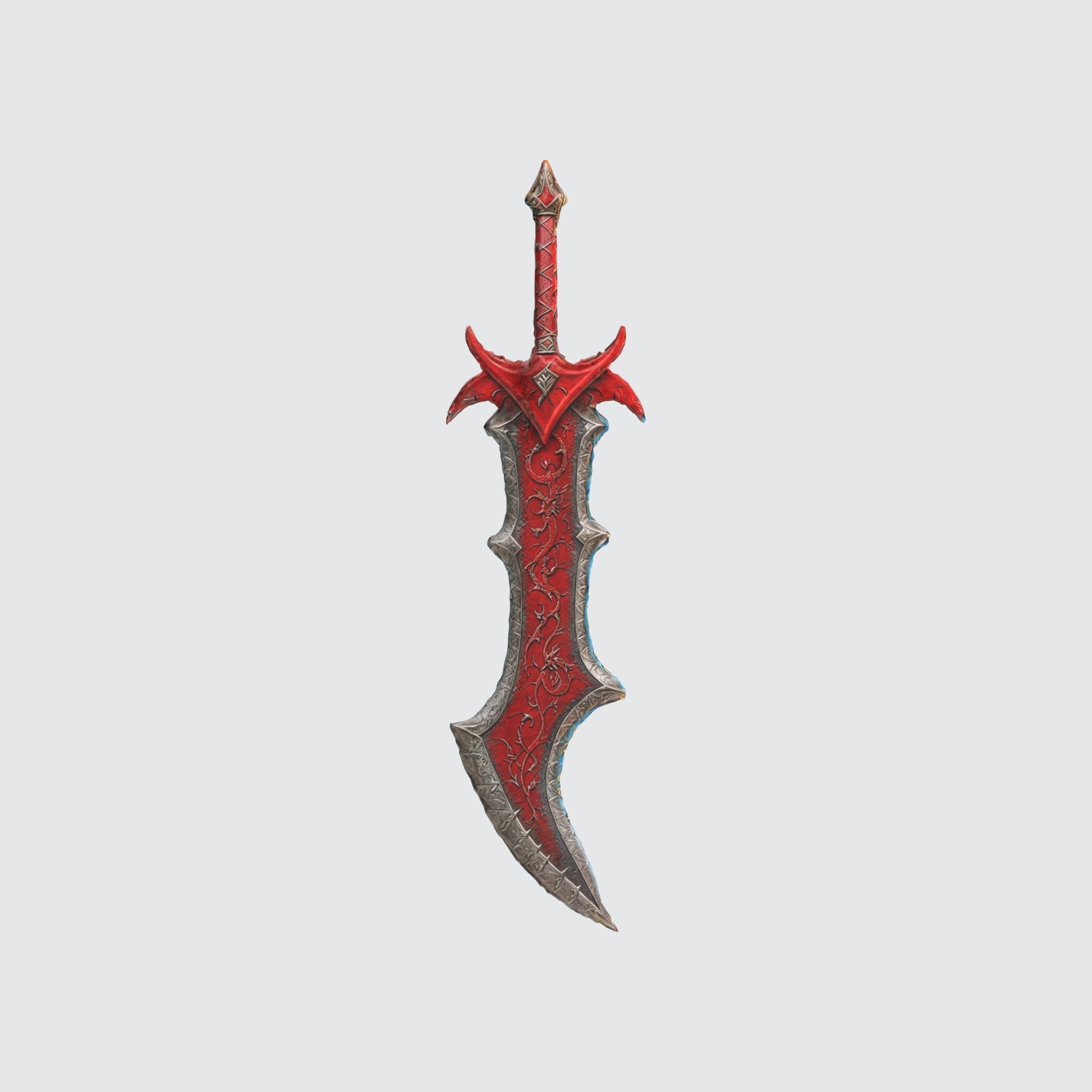 A red fantasy sword with a sharp blade and ornate hilt 3D model_1