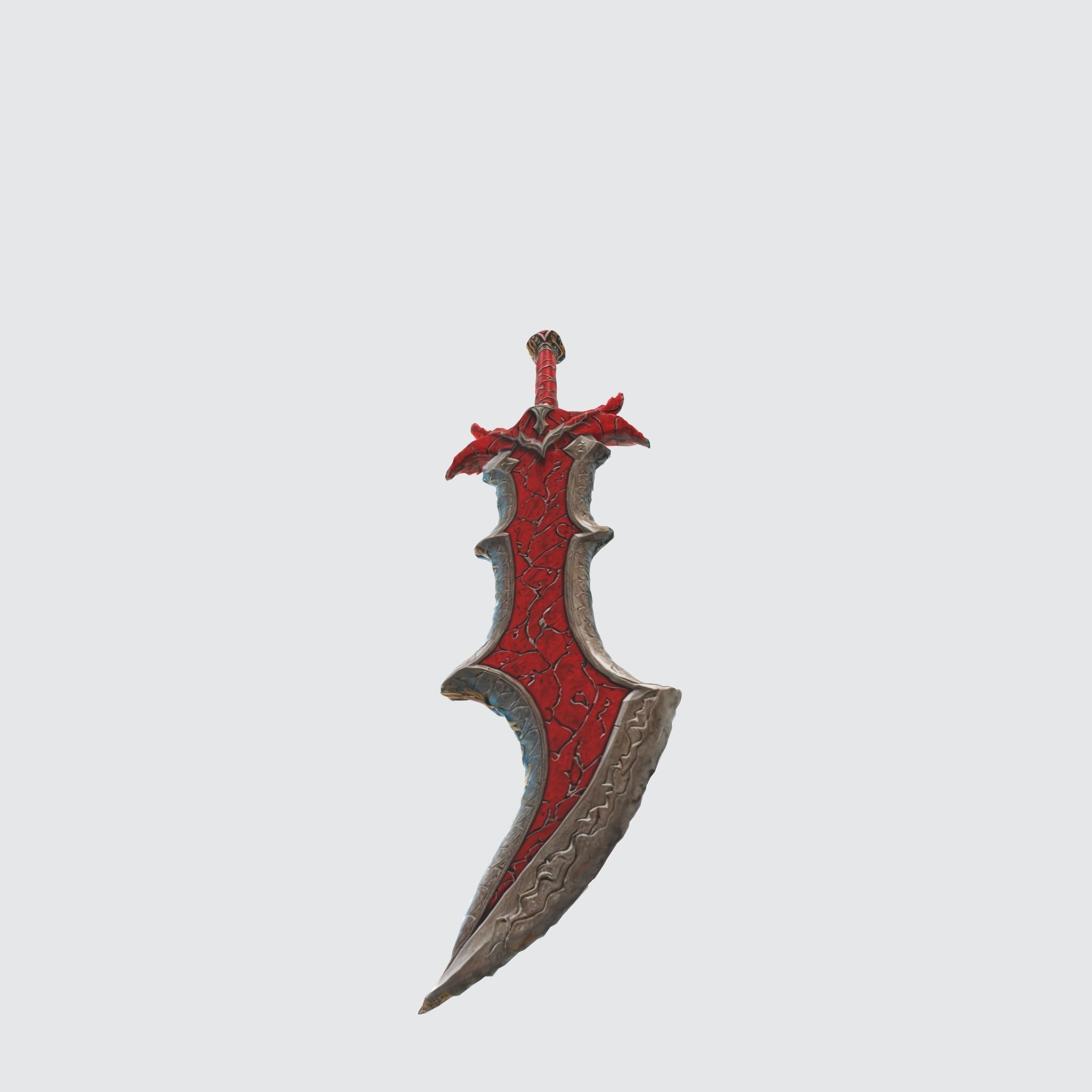 A red fantasy sword with a sharp blade and ornate hilt 3D model_4