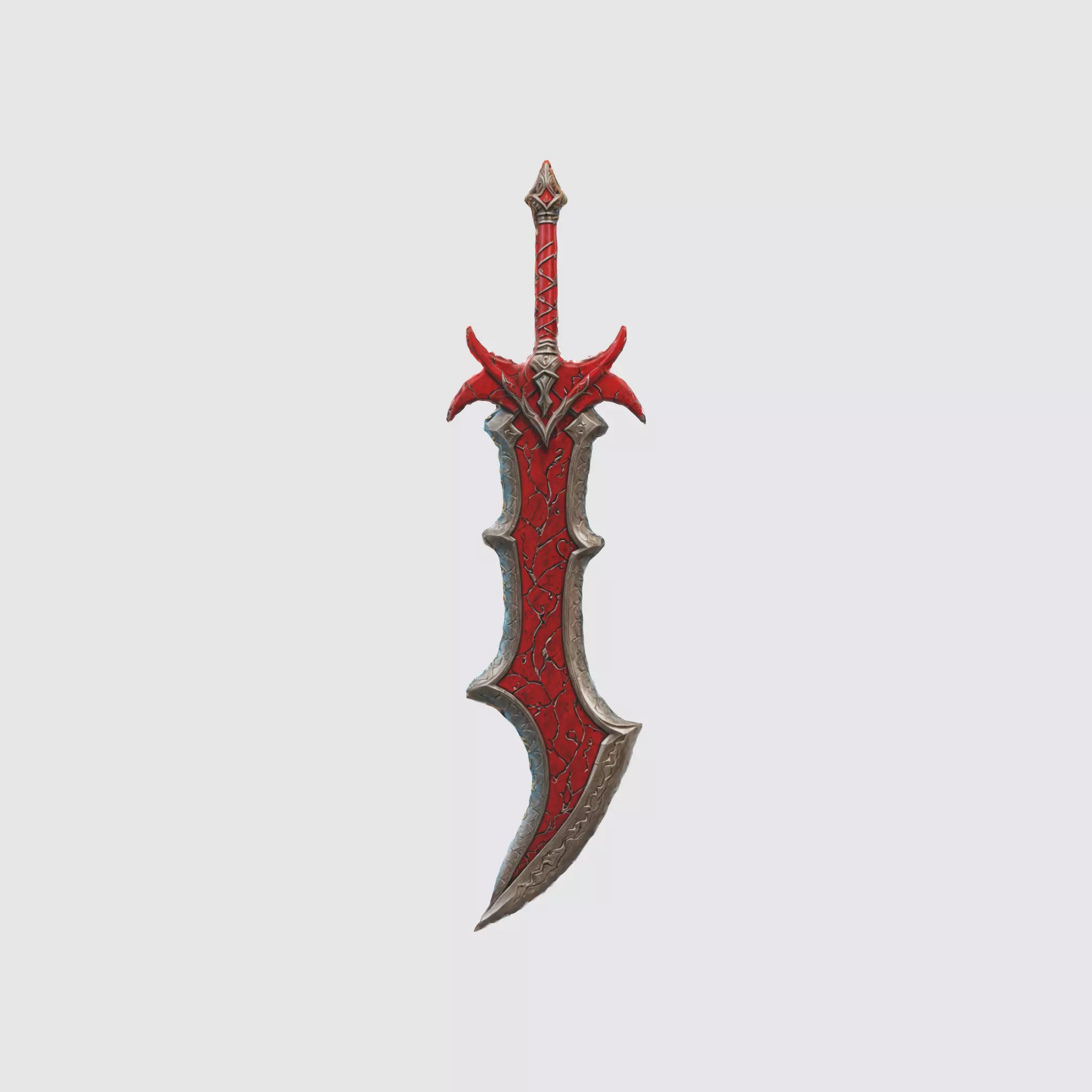 A red fantasy sword with a sharp blade and ornate hilt 3D model_0