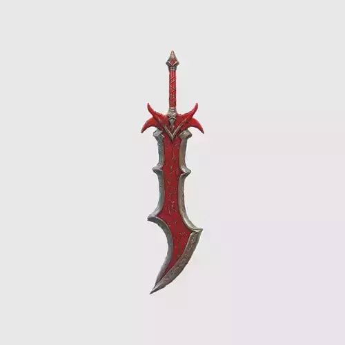 A red fantasy sword with a sharp blade and ornate hilt