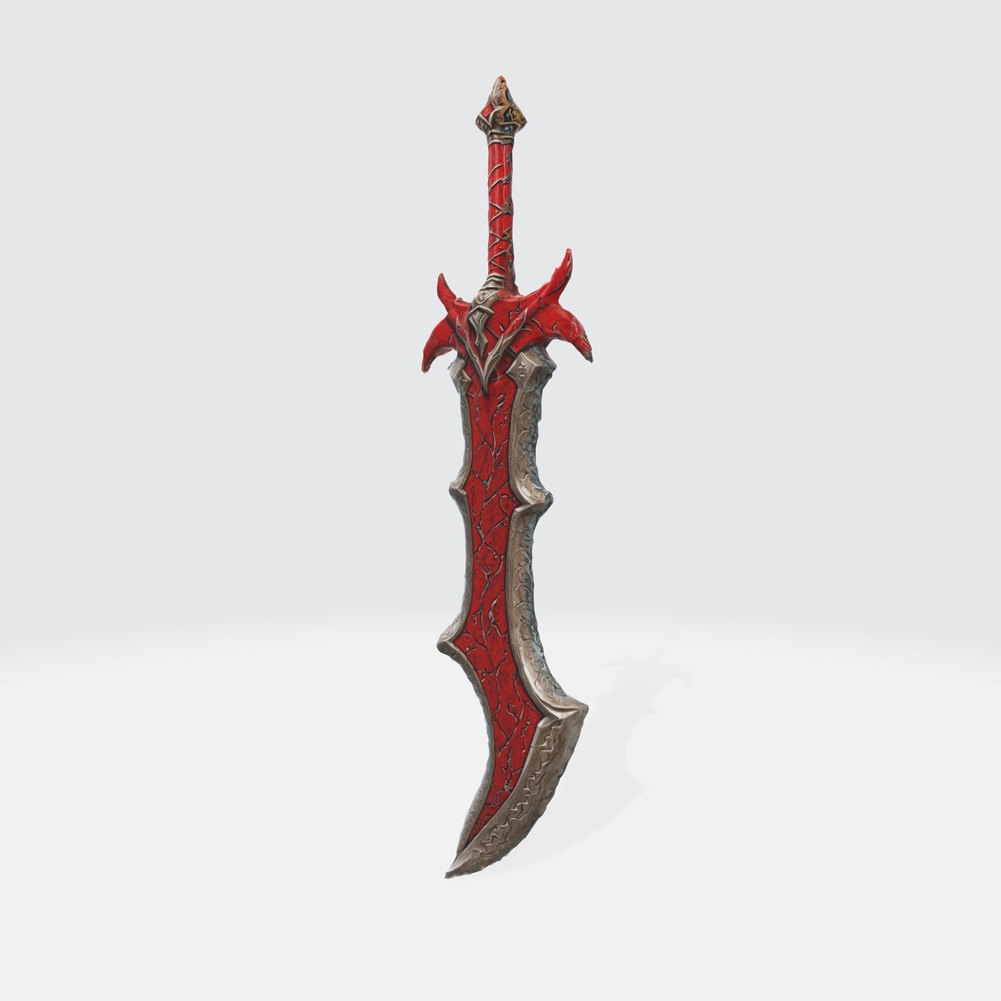 A red fantasy sword with a sharp blade and ornate hilt 3D model_3