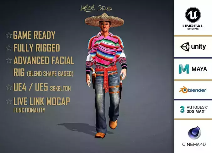 High Quality Realistic Man Mexican Low-poly 3D model