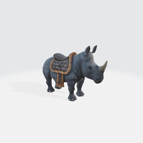 A grey rhinoceros with silver full iron plate armor 3D model