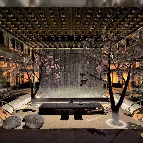 Japanese Penhouse Living Room Wine Room