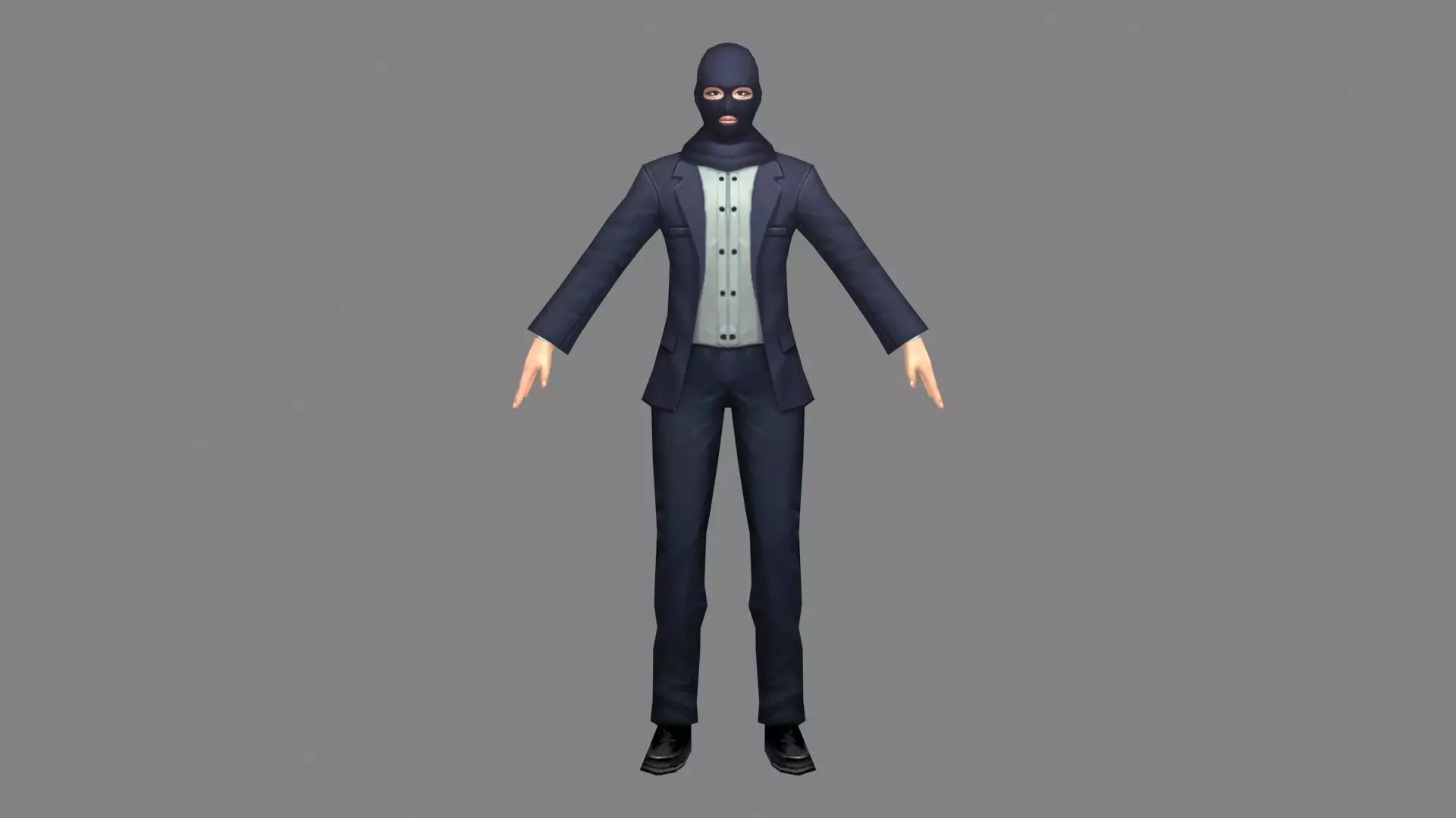 Cartoon masked man - mobster in suit Low-poly 3D model