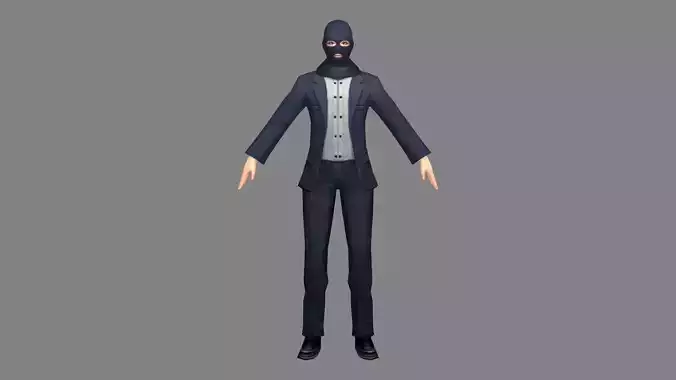 Cartoon masked man - mobster in suit Low-poly 3D model