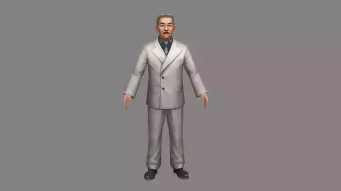 Cartoon old man in white suit with glasses