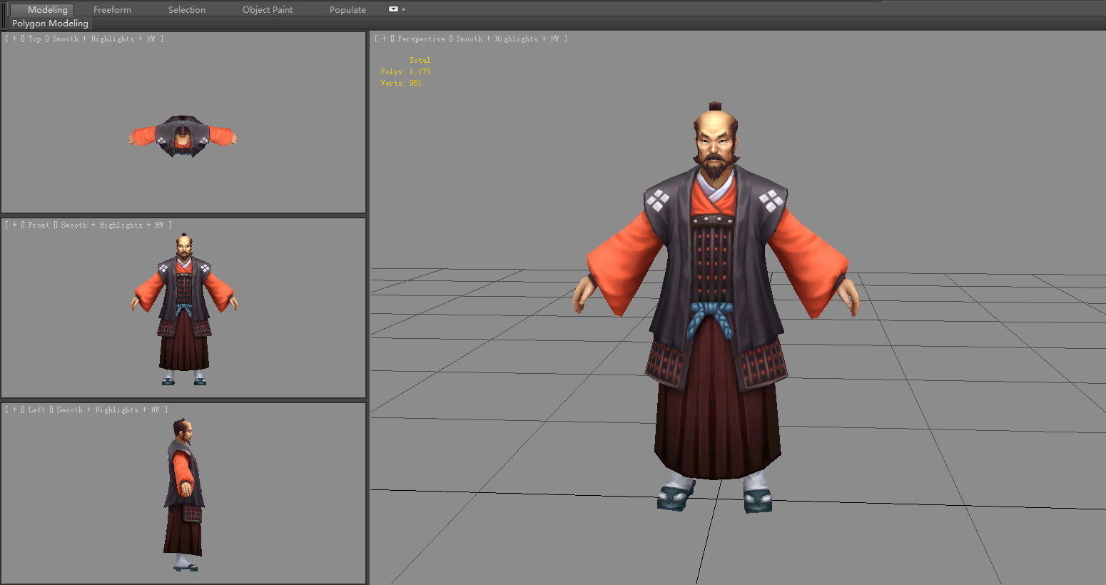 Cartoon Samurai of Japan - feudal lord Low-poly 3D model_4