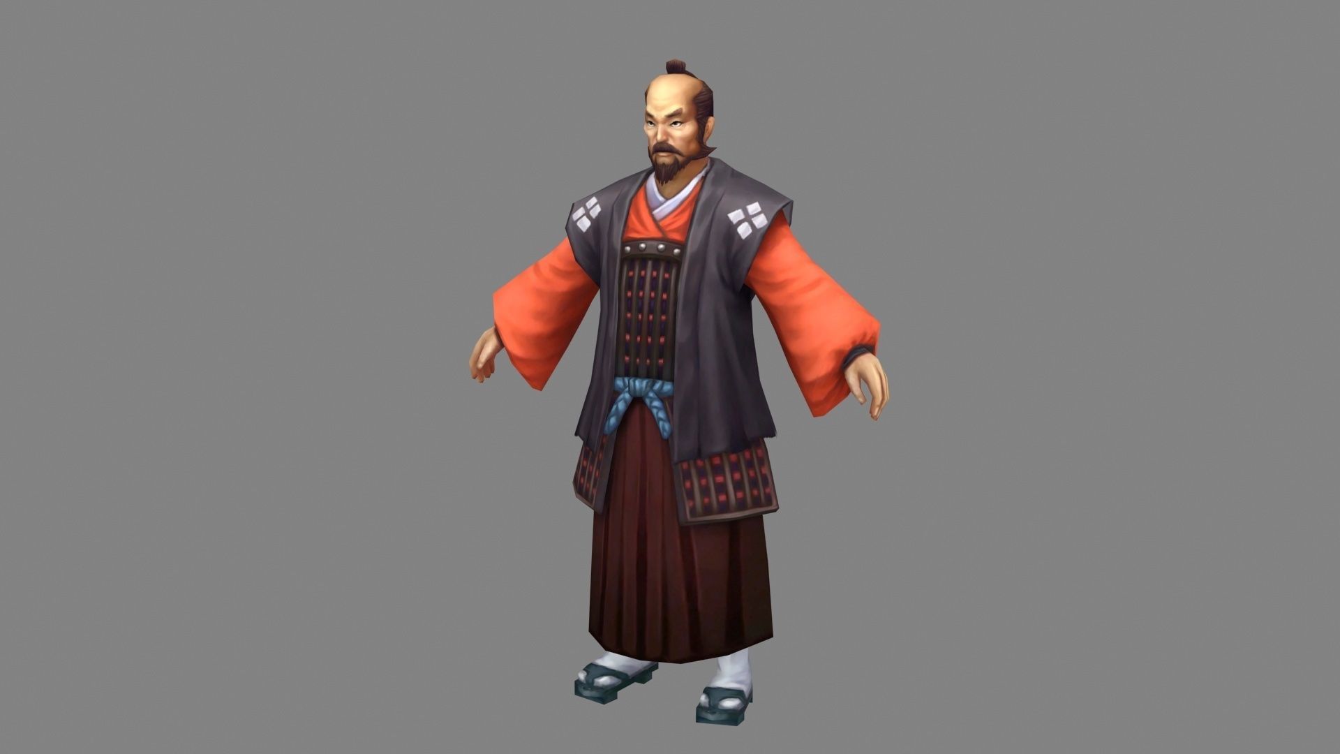 Cartoon Samurai of Japan - feudal lord Low-poly 3D model_1