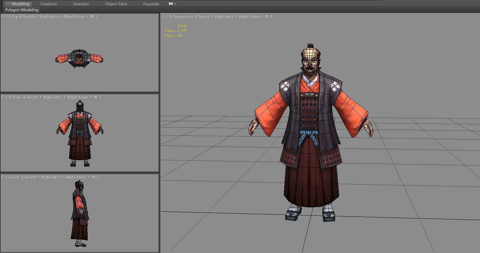 Cartoon Samurai of Japan - feudal lord Low-poly 3D model_5