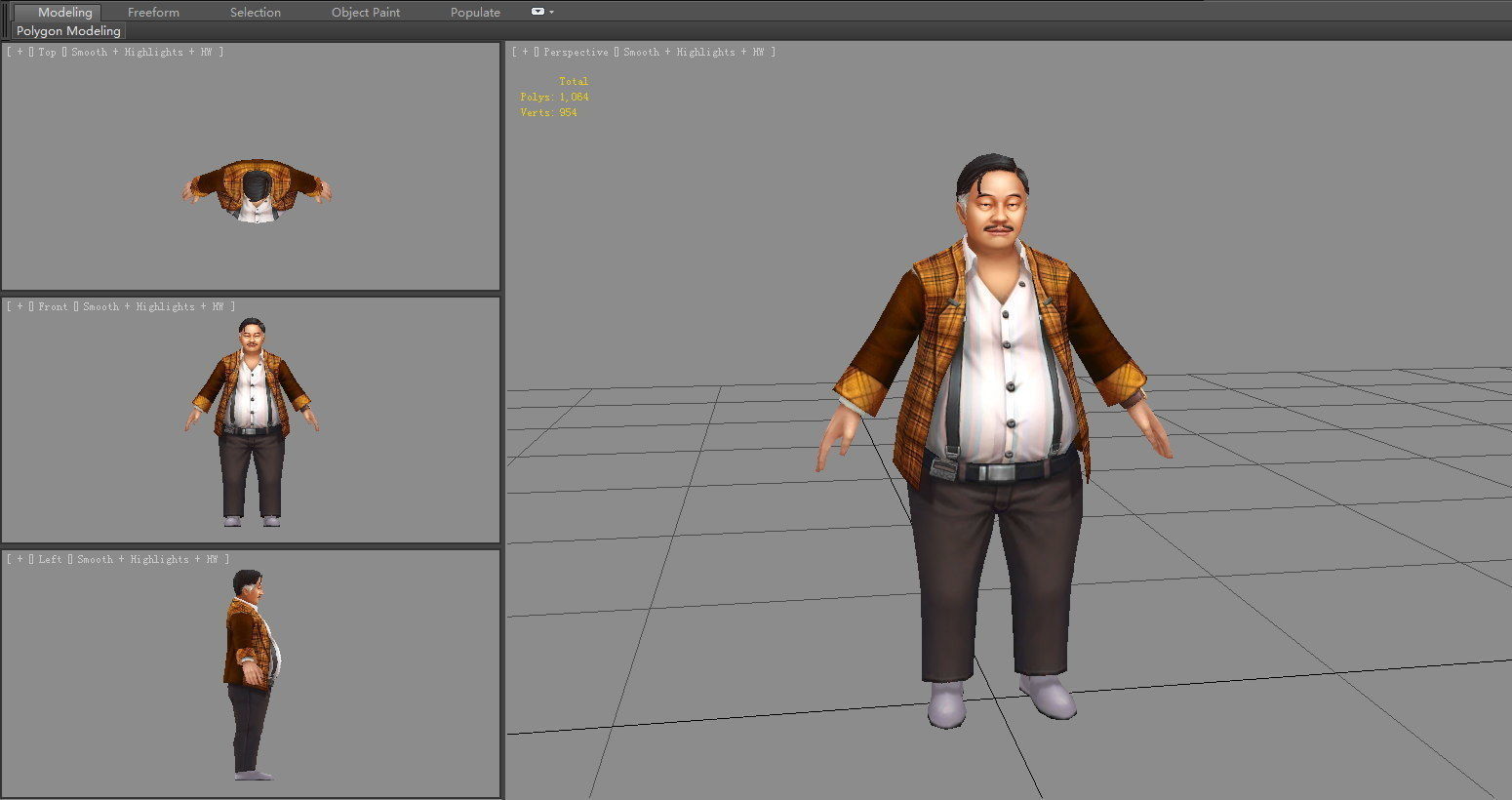 Asian middle aged and elderly man Low-poly 3D model_3