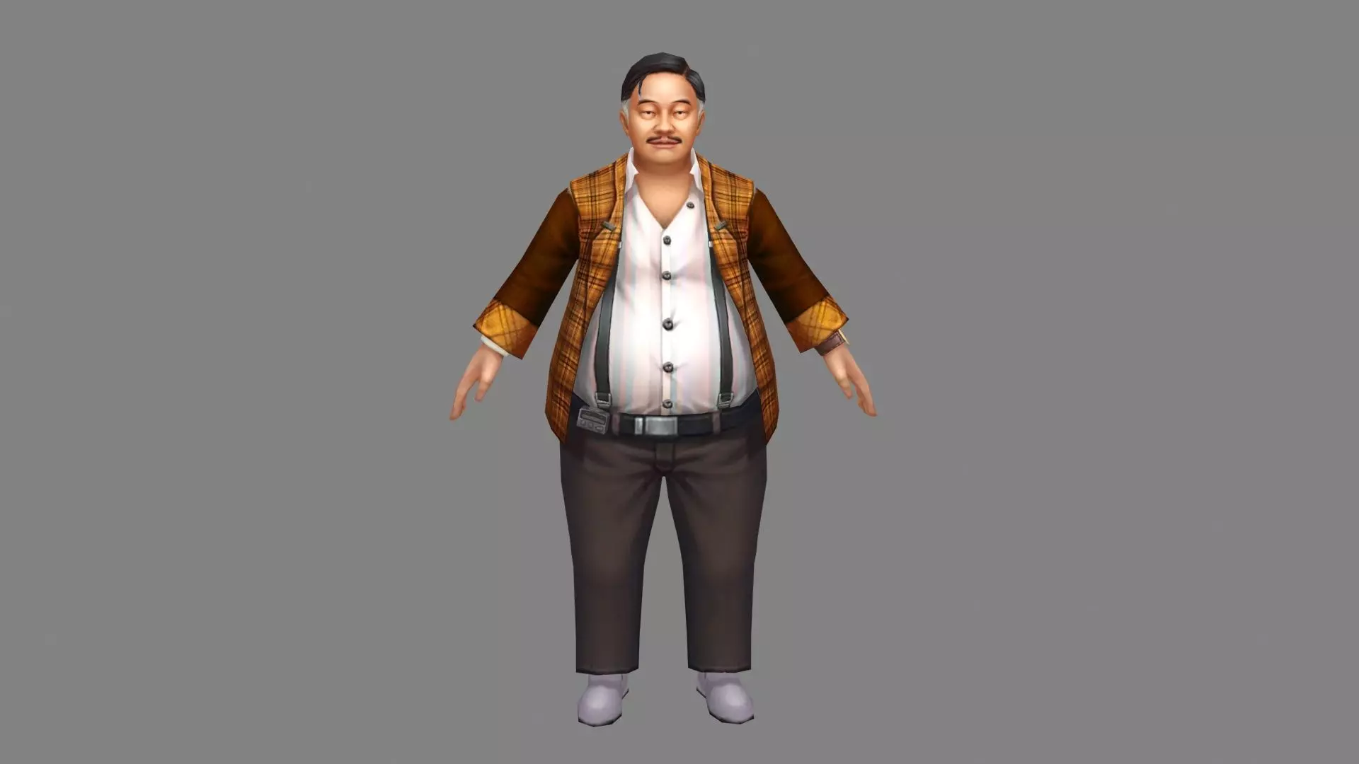 Asian middle aged and elderly man Low-poly 3D model_0