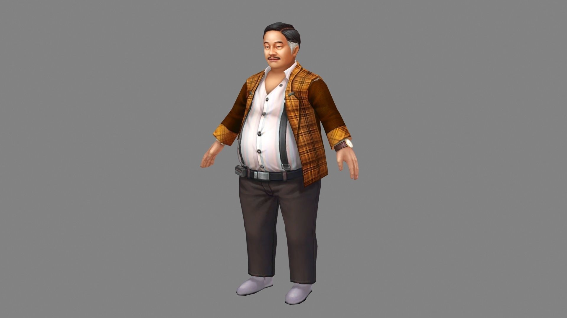 Asian middle aged and elderly man Low-poly 3D model_1