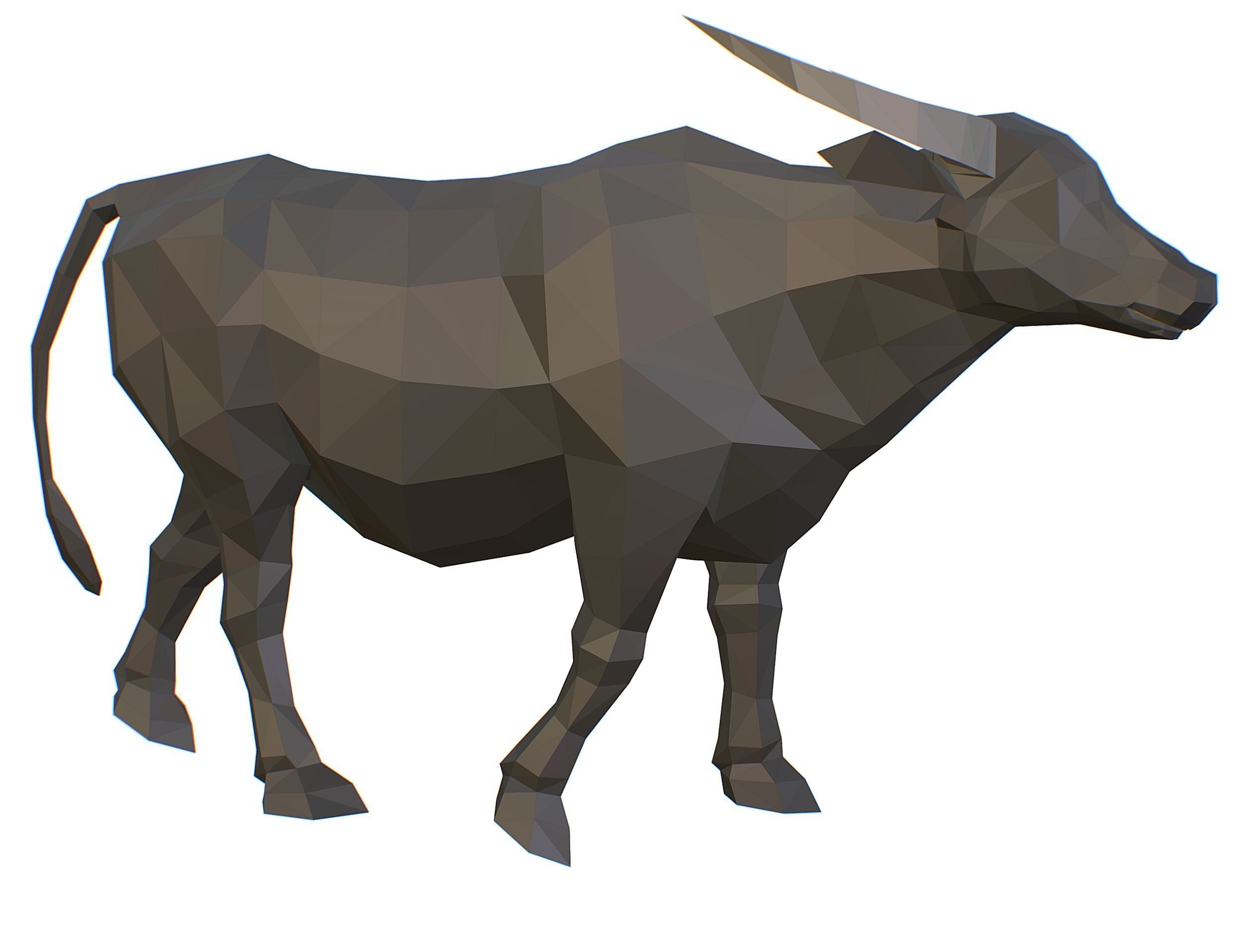 Animated Black Asian Bull Lowpoly Art Style Low-poly 3D model_1