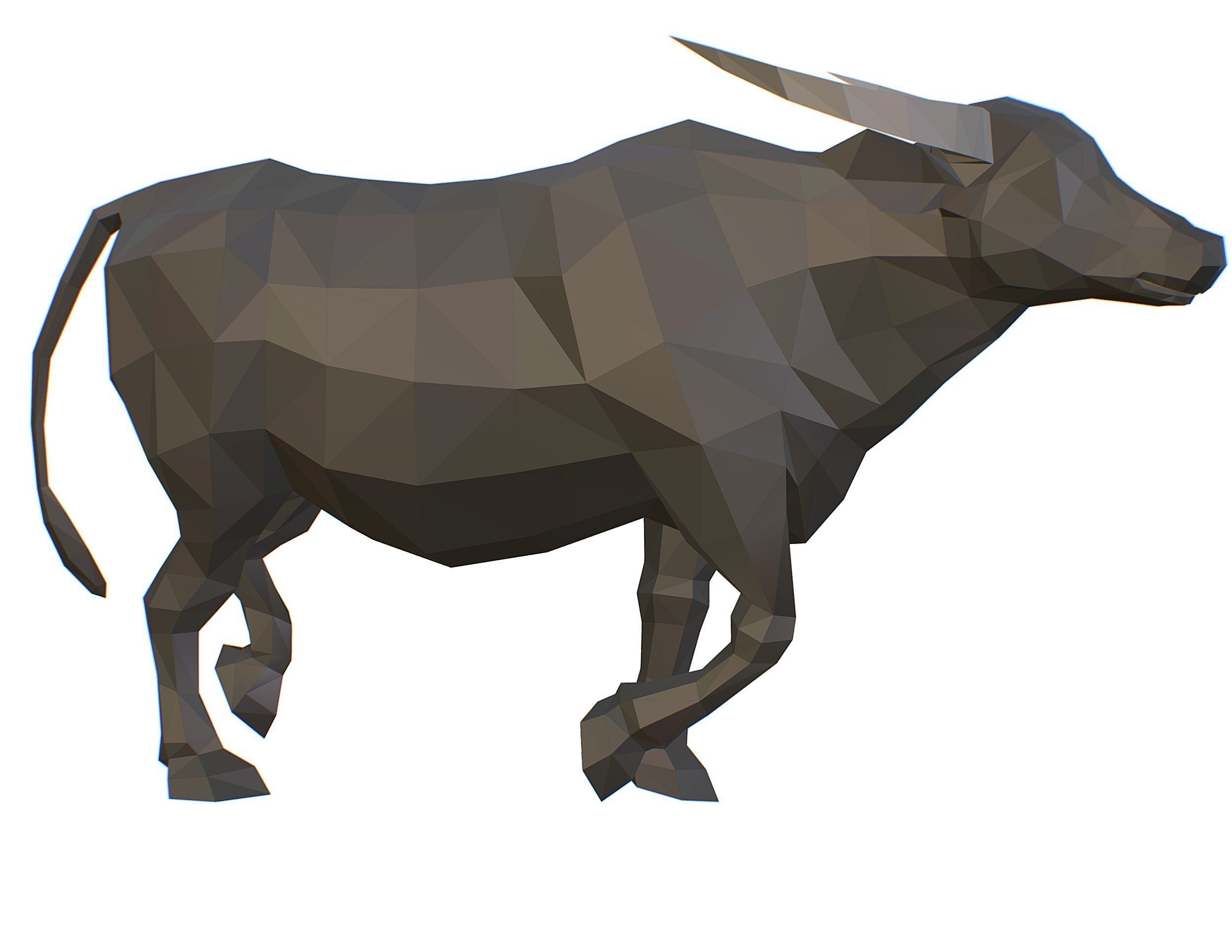 Animated Black Asian Bull Lowpoly Art Style Low-poly 3D model_4