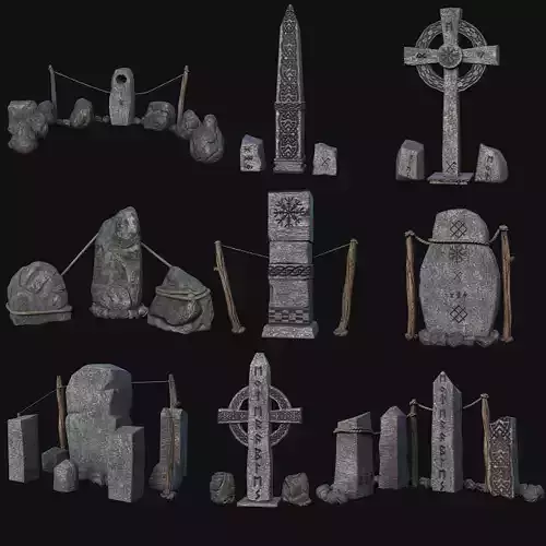 VIKING NORSE ROCK STONE STRUCTURES TOTEMS SYMBOL COLLECTION AAA Low-poly 3D model