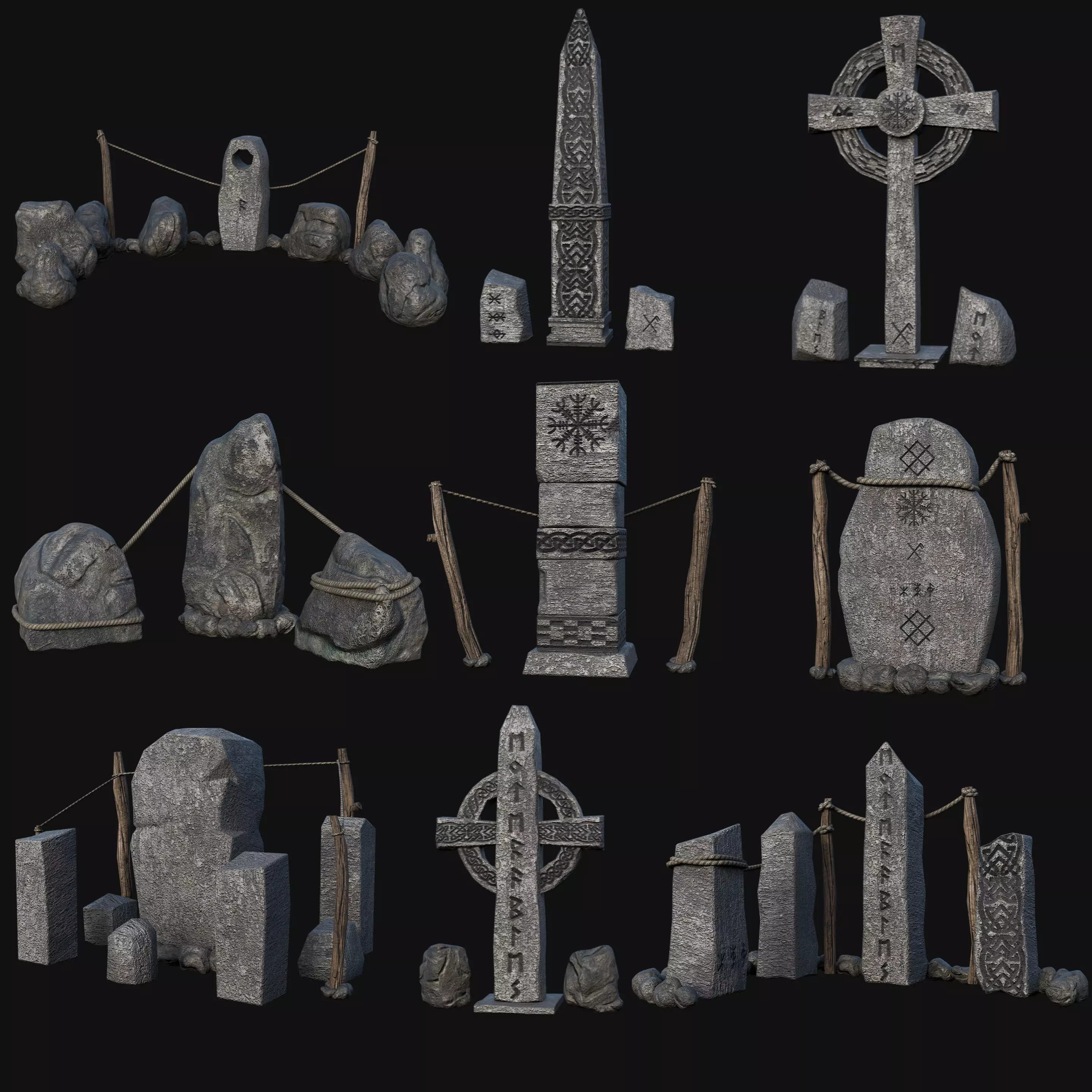 VIKING NORSE ROCK STONE STRUCTURES TOTEMS SYMBOL COLLECTION AAA Low-poly 3D model_0