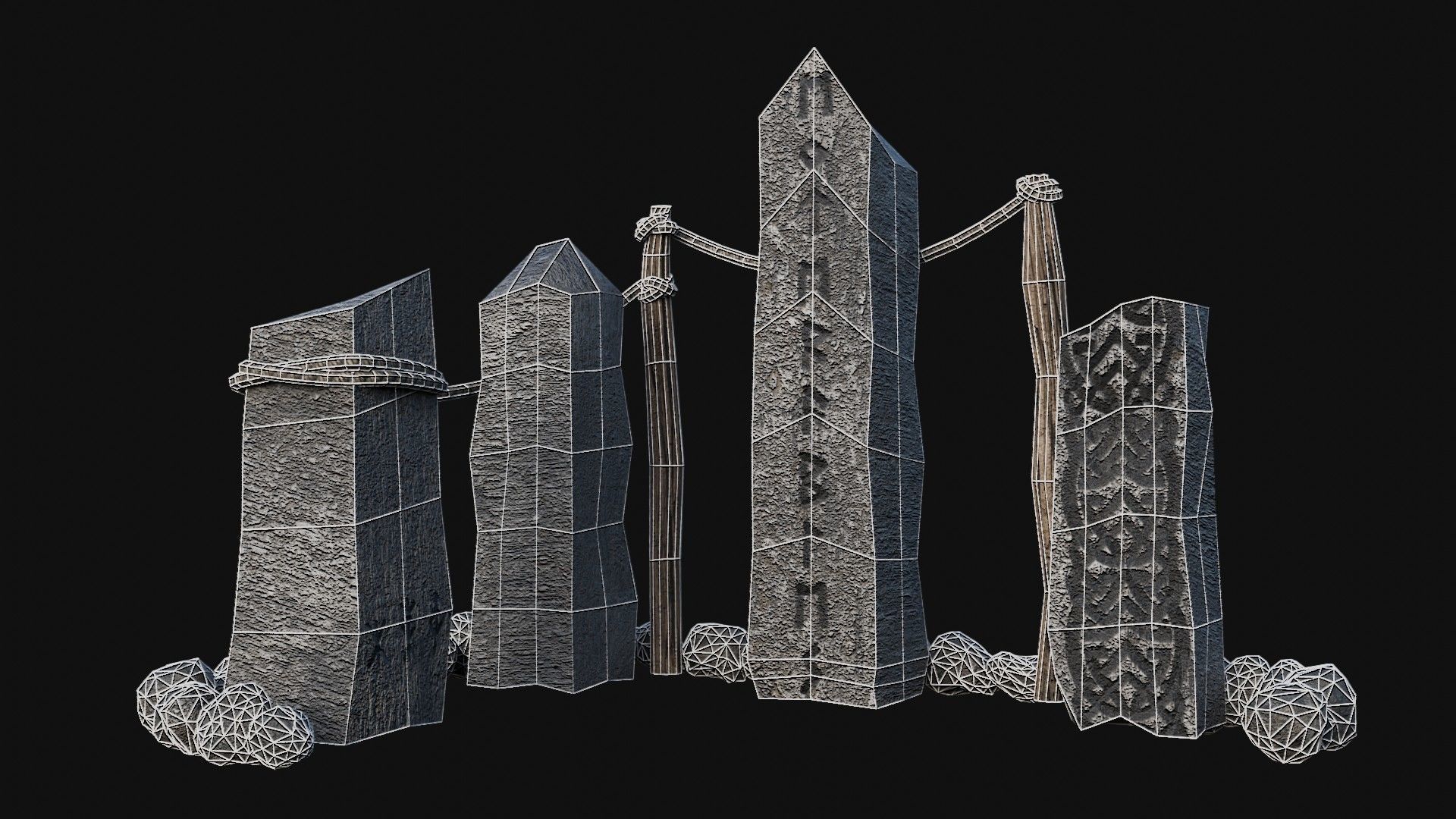 VIKING NORSE ROCK STONE STRUCTURES TOTEMS SYMBOL COLLECTION AAA Low-poly 3D model_34